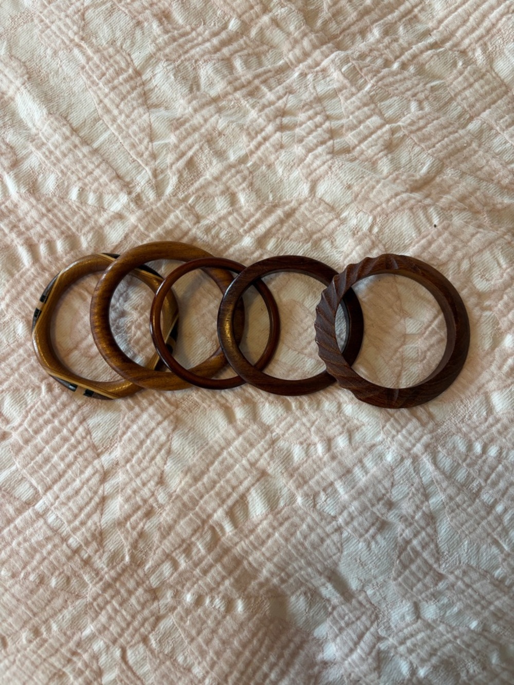 Set of Brown Wooden Bangle Bracelets - Natural Tone Accessories
